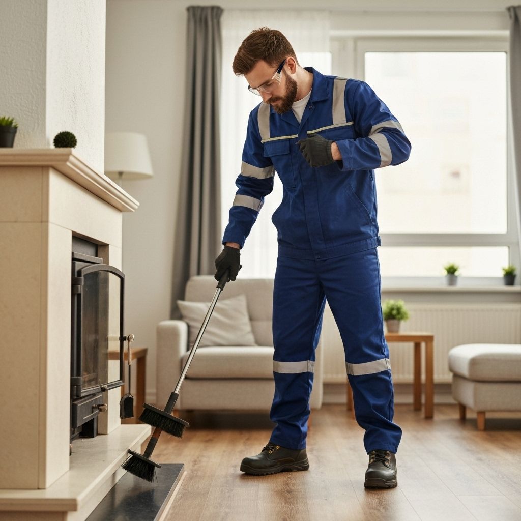Professional chimney sweep technician
